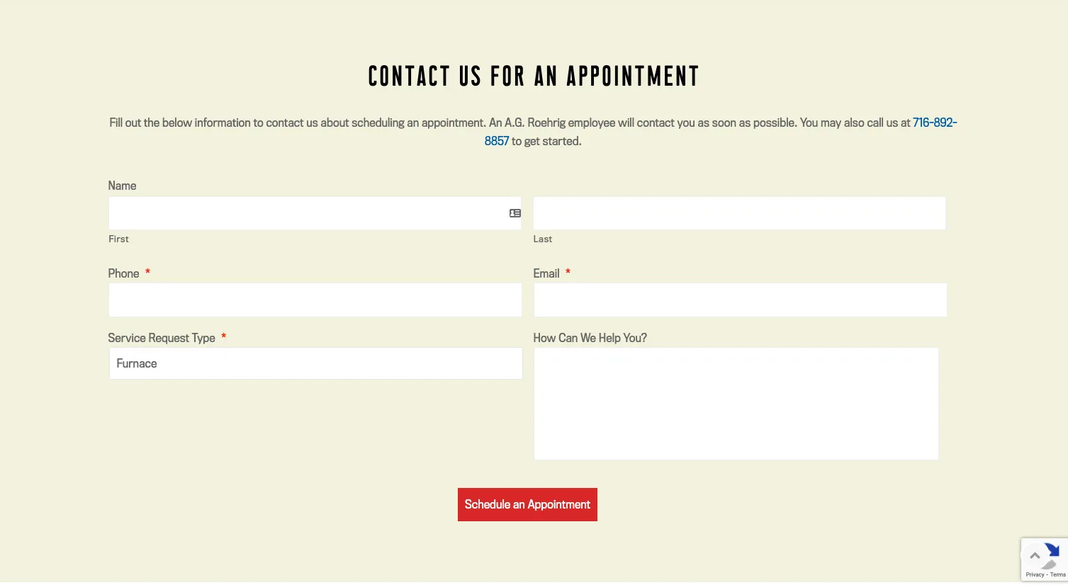 A.G. Roehrig Website Form Module | Heating & Cooling Web Design | HVAC Web Design