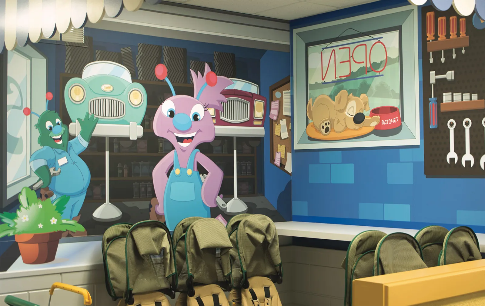 Doodle Bugs Childcare Center Cubby Mural Designs | Childcare Graphic Design | Childcare Branding