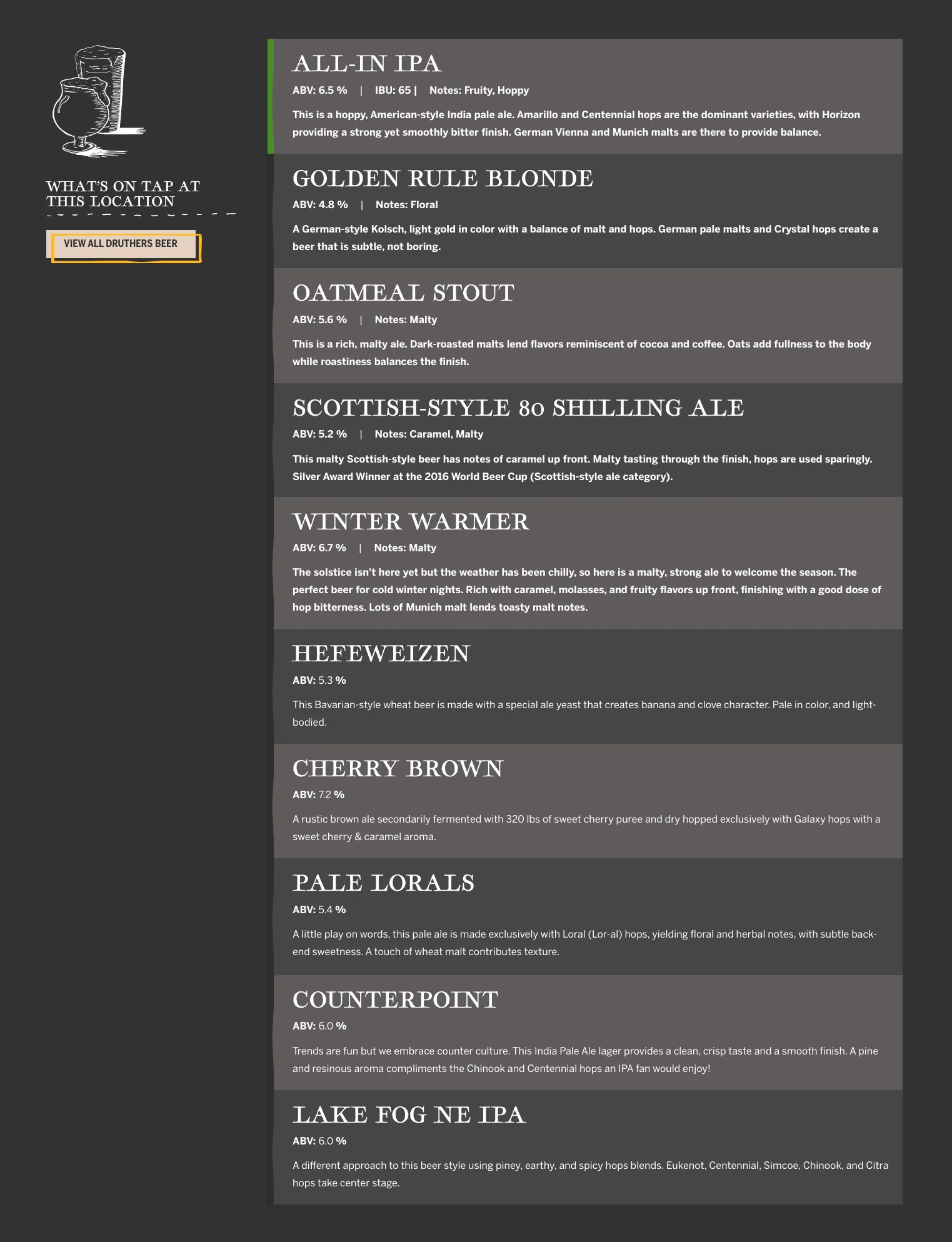 Druthers Brewery Untappd Integration Tap List Module | Brewery Web Design