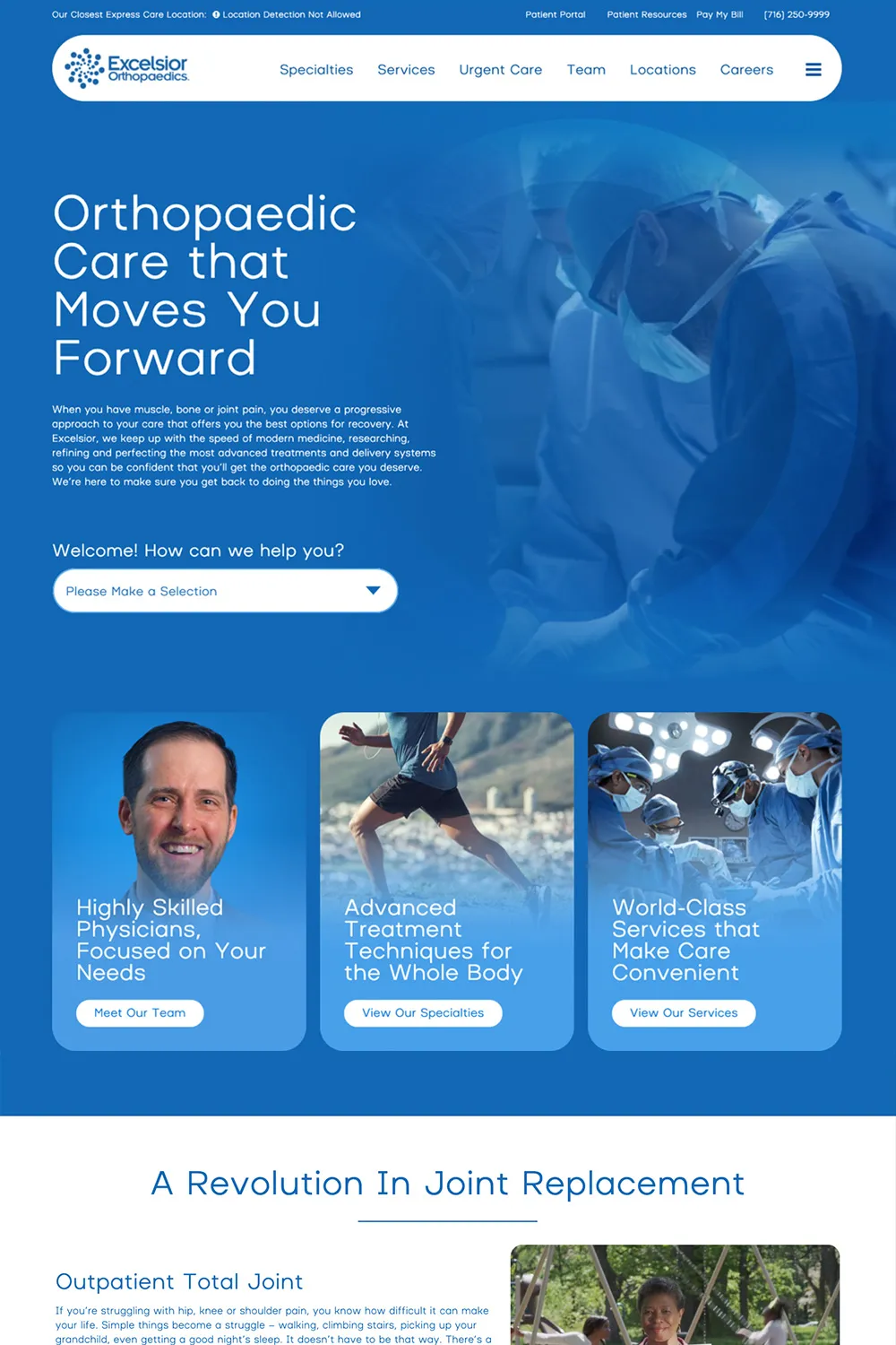 Excelsior Orthopaedics Home Layout Module | Healthcare Web Design