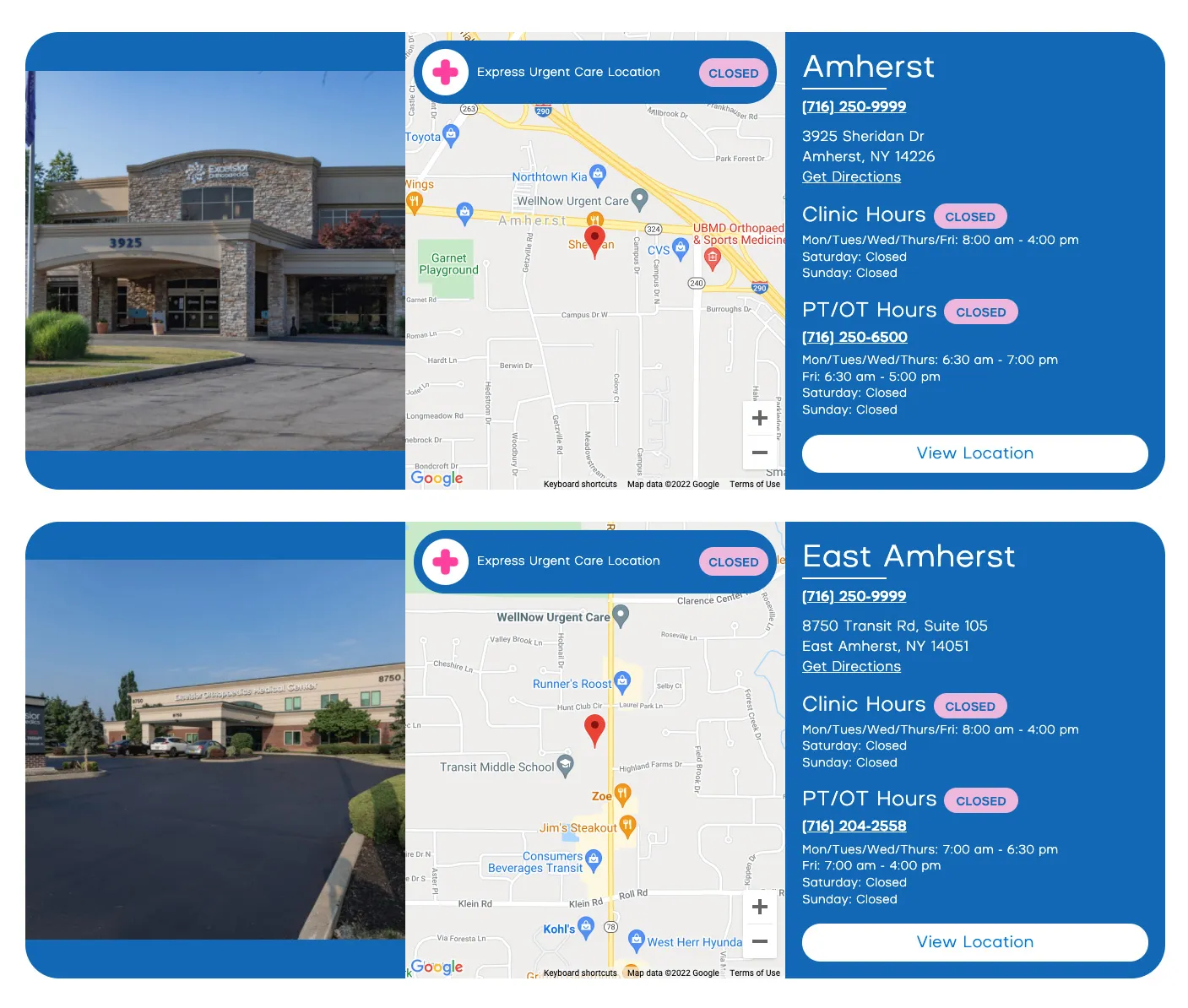 Excelsior Orthopaedics Locations Module | Healthcare Web Design