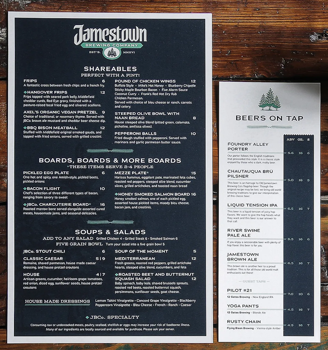 Jamestown Brewery Menu Design | Brewery Graphic Design | Brewery Branding