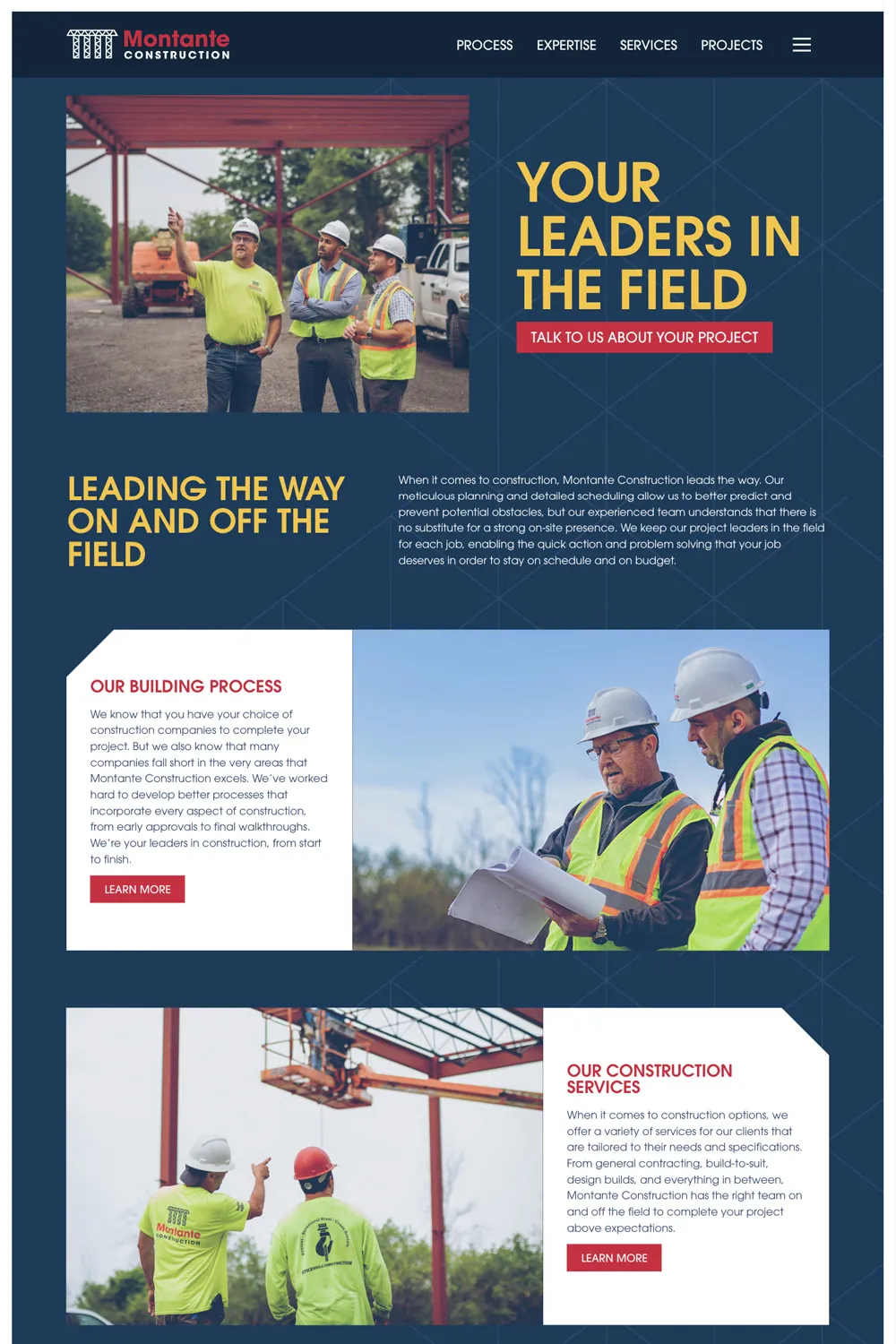 Montante Construction Website Home Page | Construction Web Design