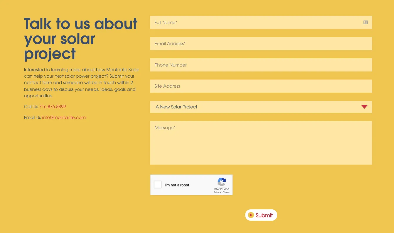 Montante Solar Website Form Module | Solar Web Design | Construction Web Design
