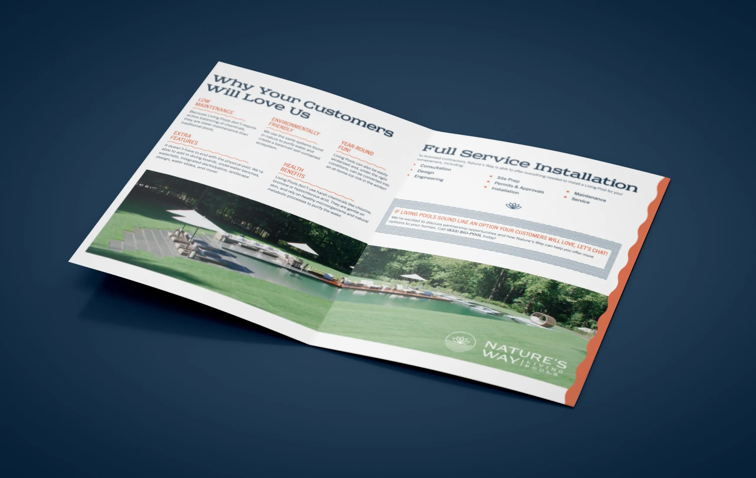 Nature's Way Living Pools Mailer Design Spread | Home Services Graphic Design | Construction Graphic Design | Home Services Branding