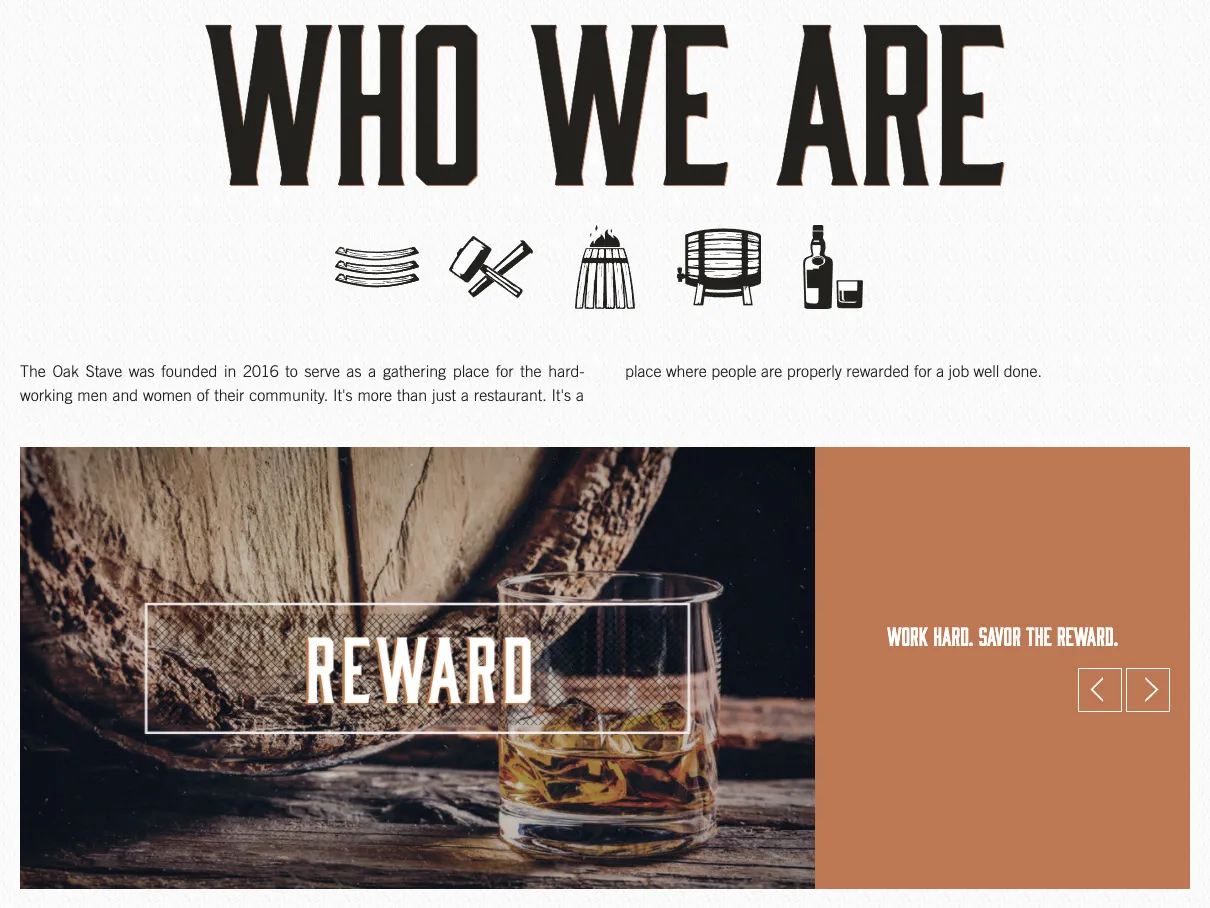 The Oak Stave Restaurant Website Header Module | Restaurant Web Design