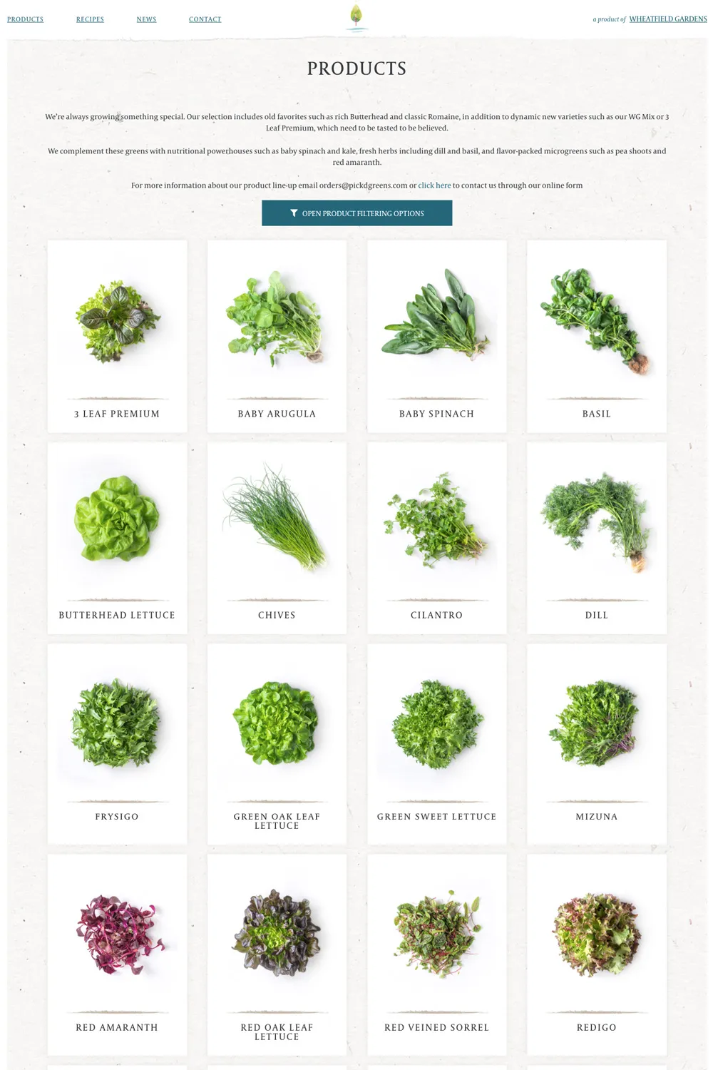 Pick'd Microgreens Website Products Page | Retail Web Design | Food Web Design