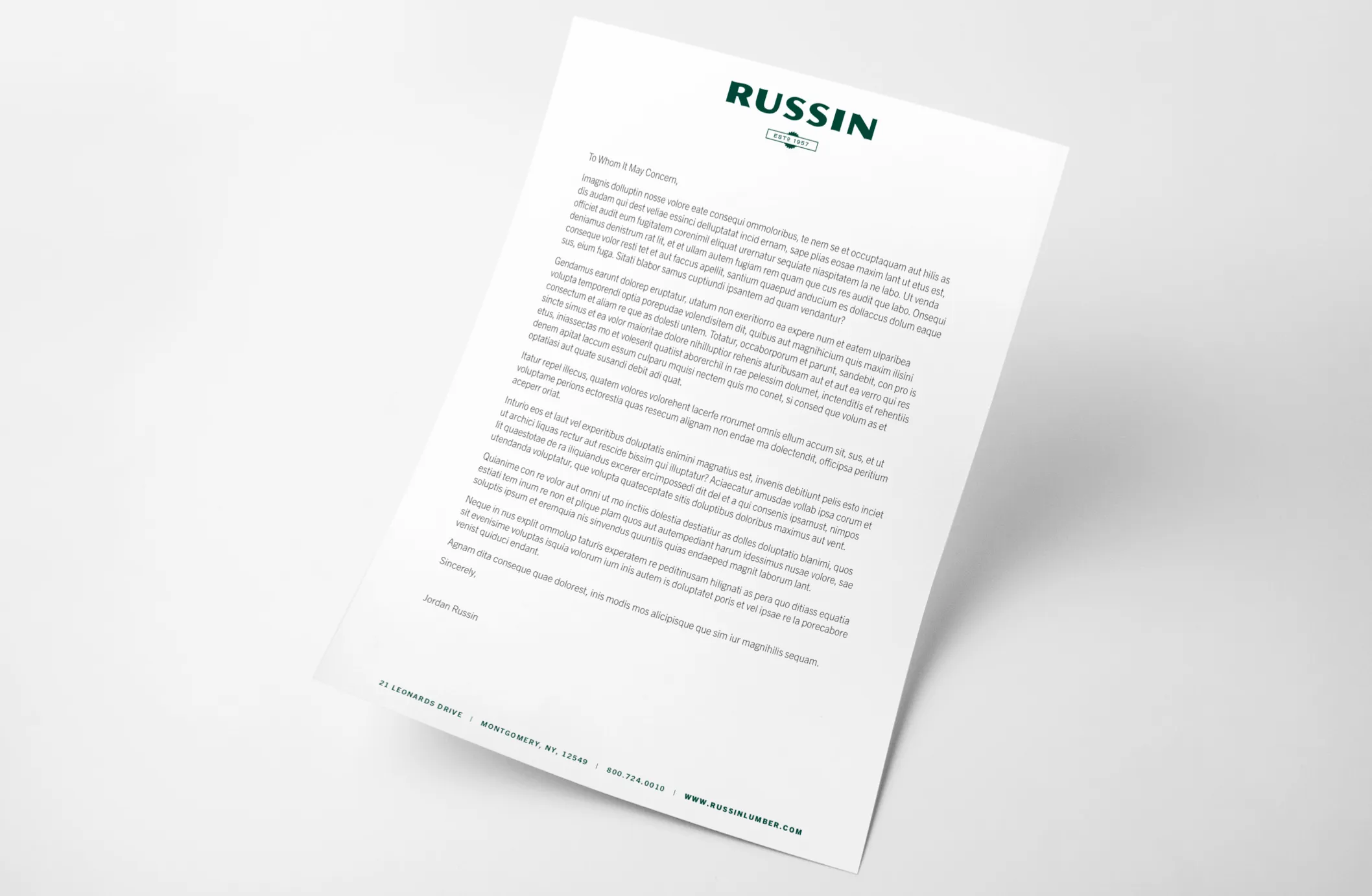 Russin Brand Identity Letterhead Design | Building Materials Branding | Brand Design