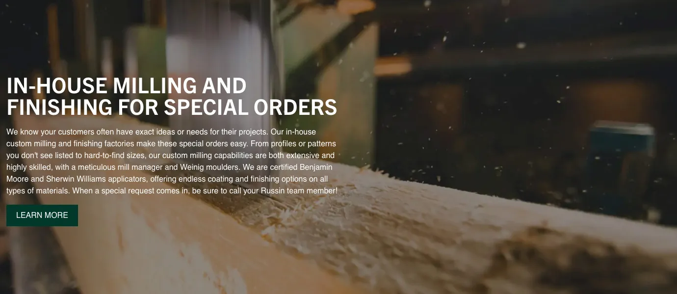 Russin Website Banner Module | Building Materials Web Design