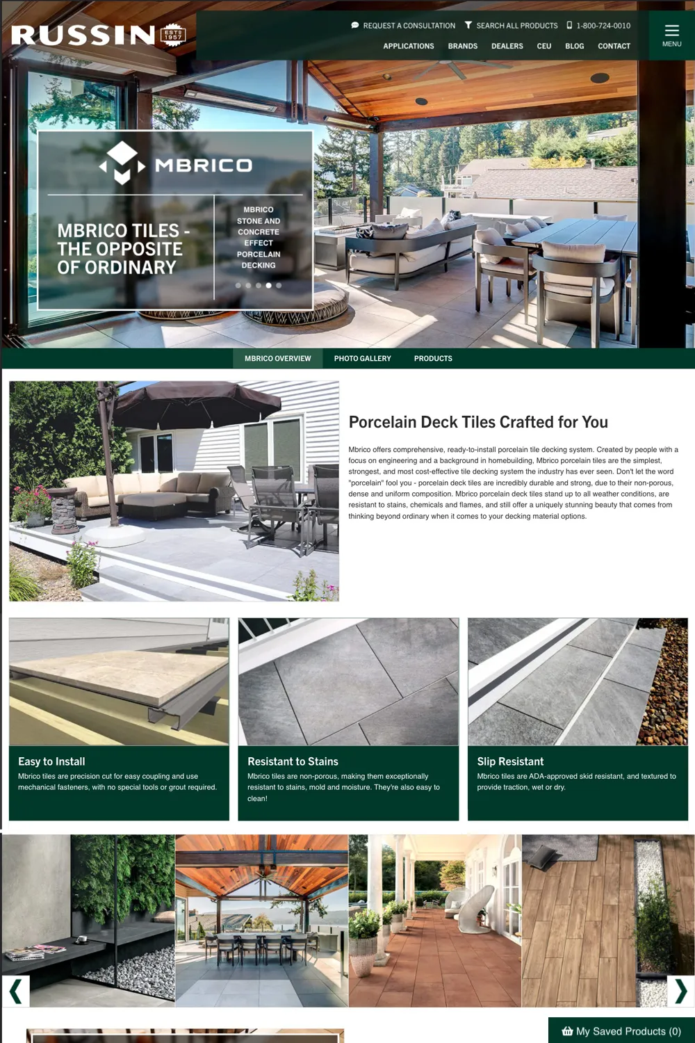 Russin Website Brand Page | Building Materials Web Design