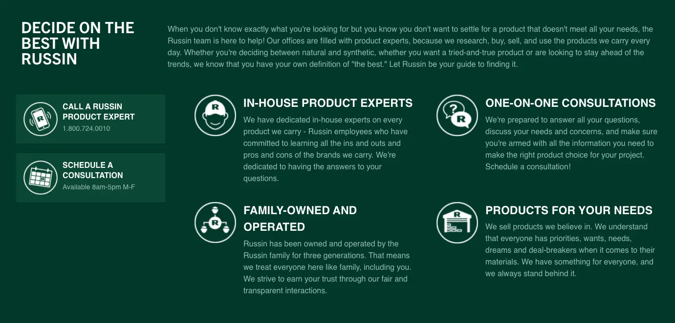 Russin Website Positioning Module | Building Materials Web Design