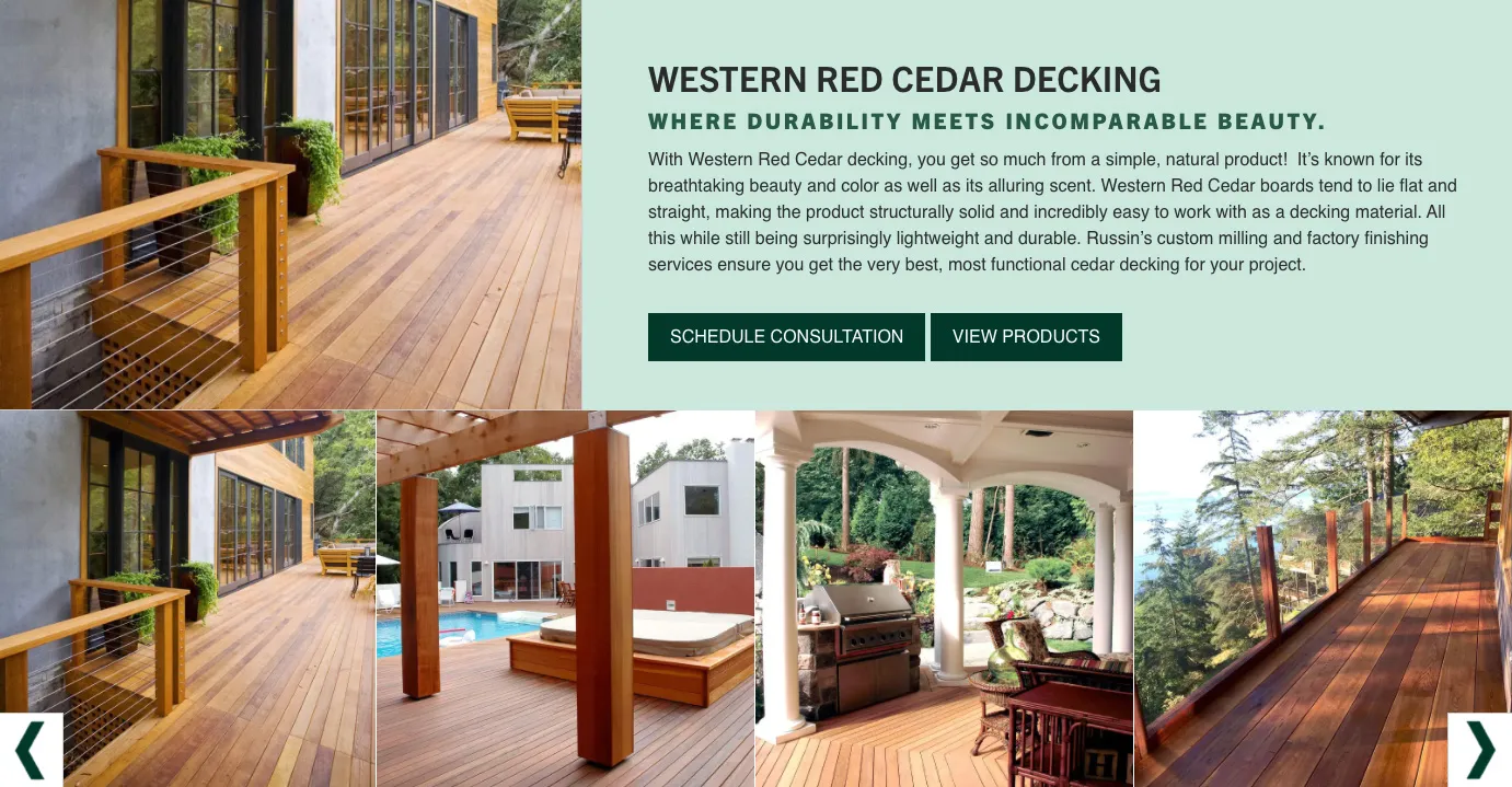 Russin Website Product CTA Module | Building Materials Web Design