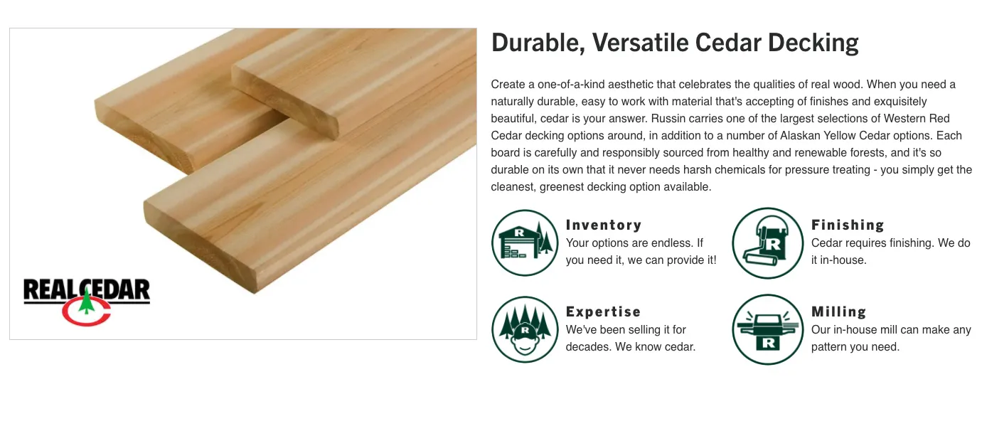 Russin Website Product Features Module | Building Materials Web Design