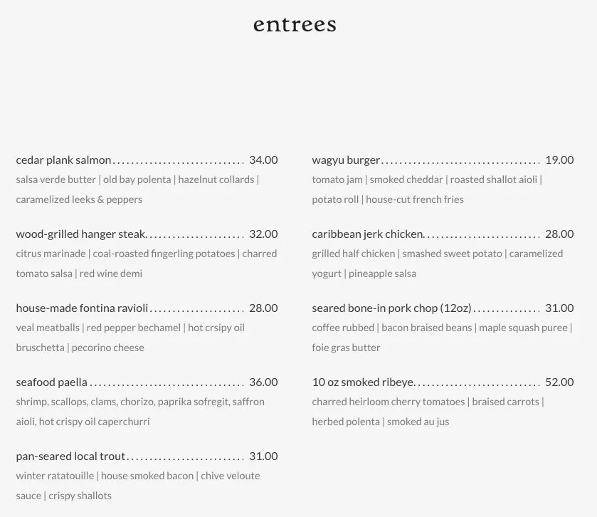 Seneca Restaurant Website Menu Module | Restaurant Web Design
