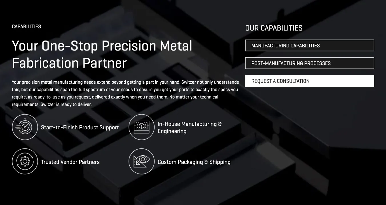 Switzer Website Banner Module | Manufacturing Web Design