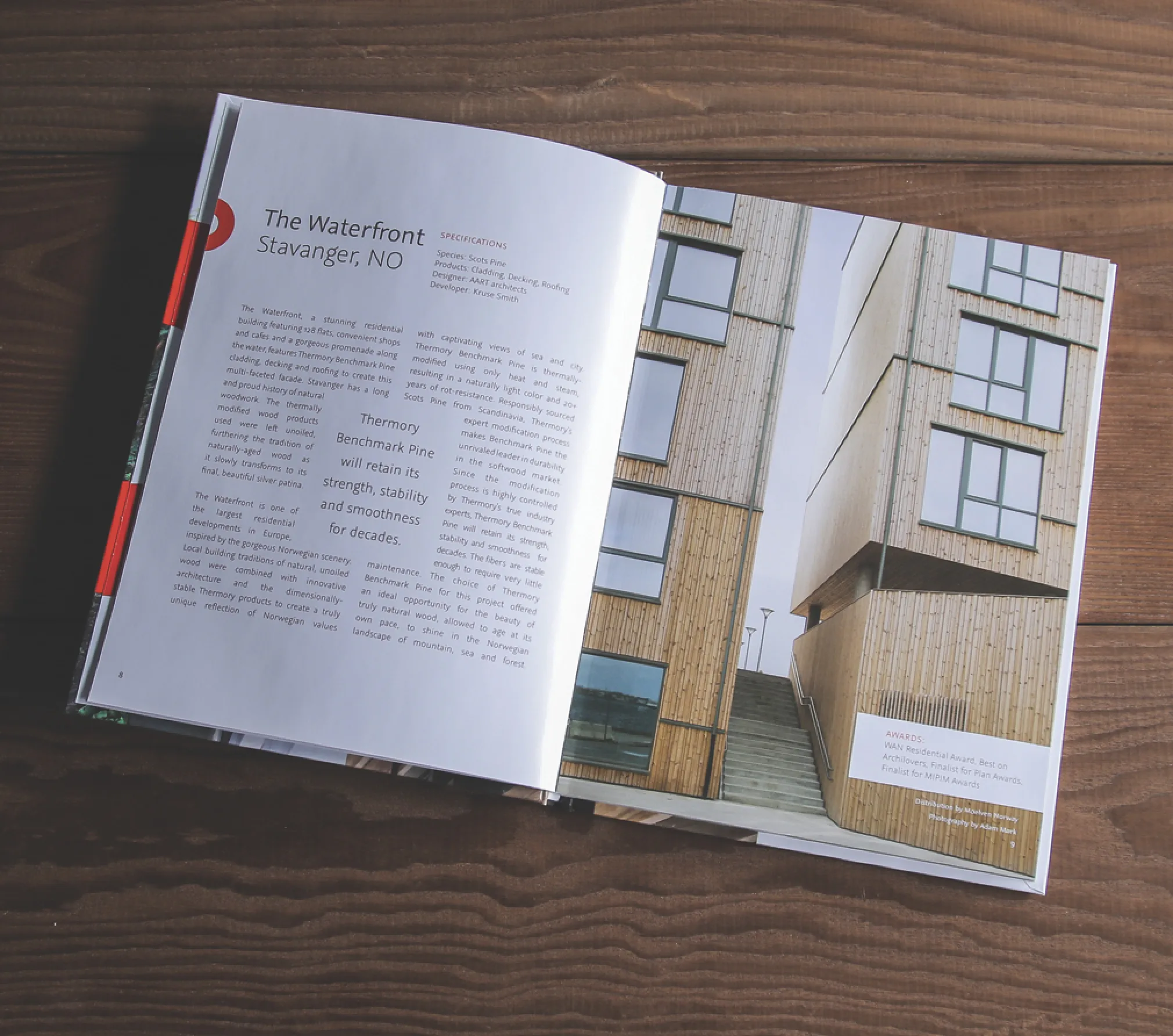 Thermory USA Photo Book Spread Design | Building Materials Graphic Design