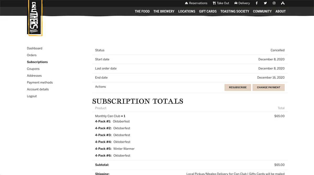 Druthers Brewing Co Can Club System | Brewery Can Subscription | Brewery Website