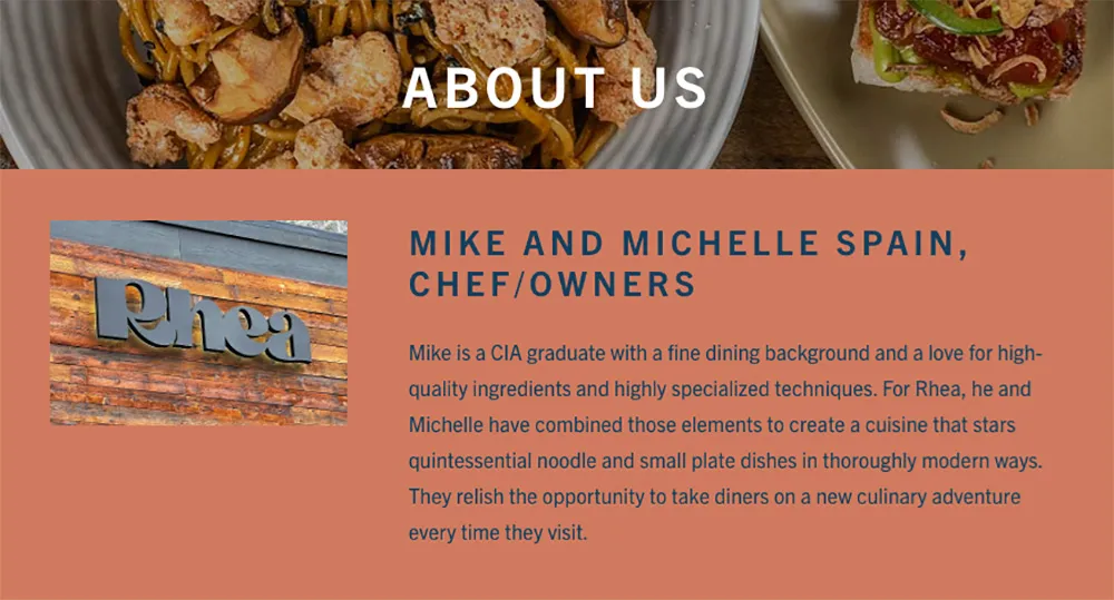 Rhea Restaurant Website Subpage Module Design | Restaurant Web Design