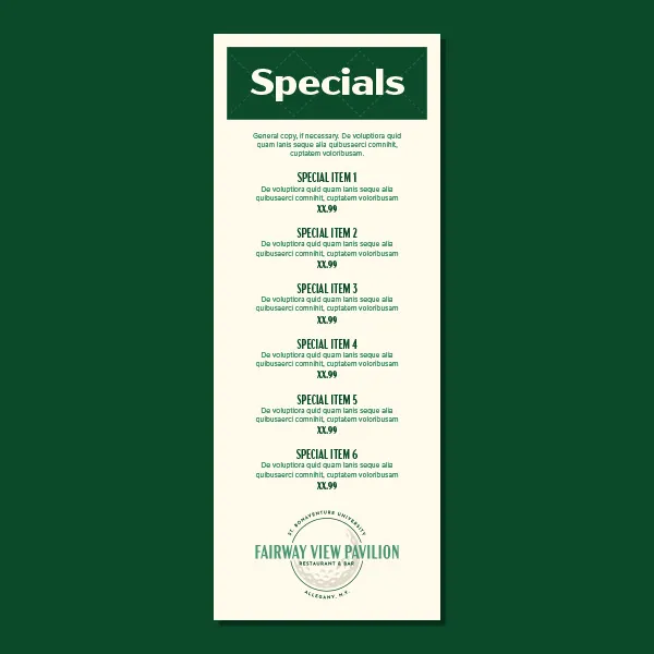 Fairway View Pavilion Menu Design | Restaurant Graphic Design