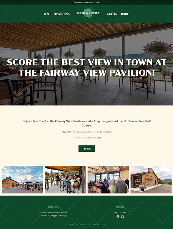 Fairway View Pavilion Website Home Page | Restaurant Website Design