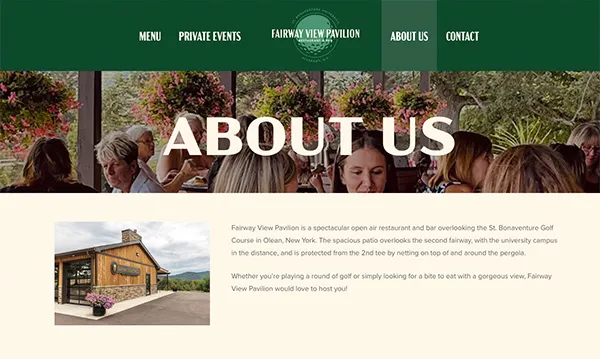 Fairway View Pavilion Website About Page | Restaurant Website
