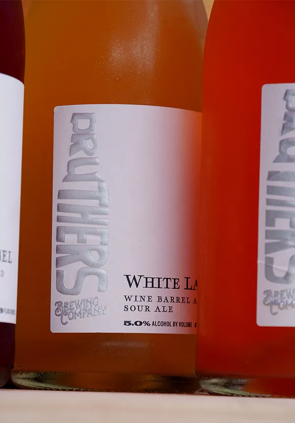 Druthers White Label Bottles | Beer Label Design | Brewery Bottle Design