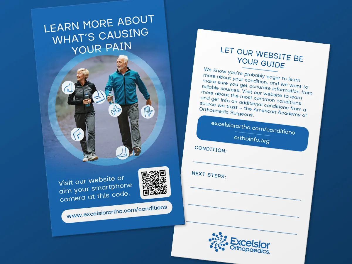 Excelsior Orthopaedics Condition Cards | Healthcare Marketing | Healthcare Design