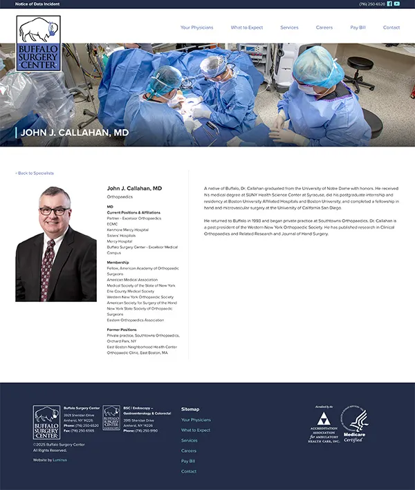 Buffalo Surgery Center Web Design | Healthcare Web Marketing