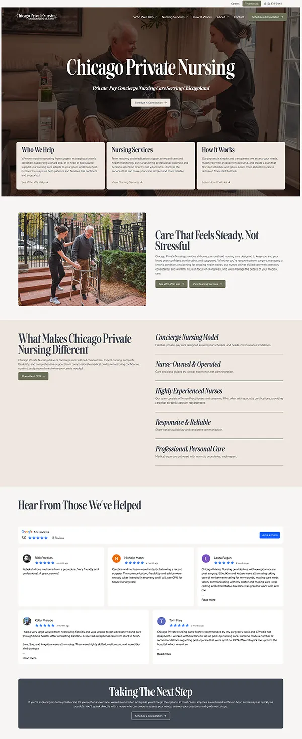 Chicago Private Nursing Website | Healthcare Website Design | Nursing Web Design
